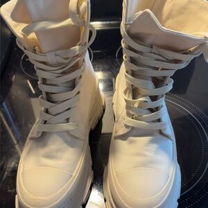 Cream Lace-Up Platform Combat Boots